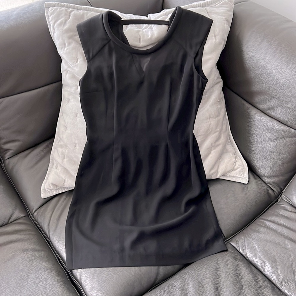 LBD V neck dress with structured shoulder